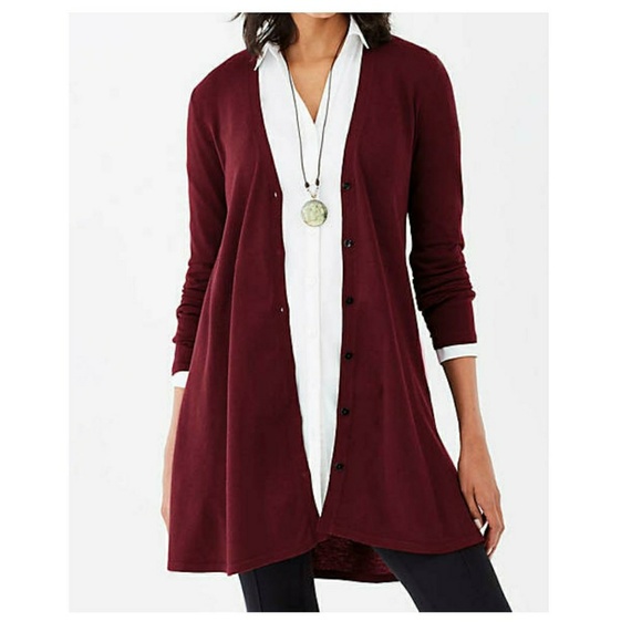 J. Jill Sweaters - J. Jill Elliptical V-Neck Swing Cardi

Maroon